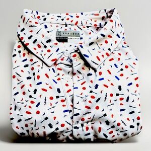 PGA Tour Pro Series Mens XXL White BBQ Grill Print Golf Polo Shirt Short Sleeve